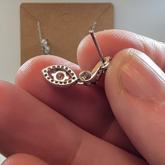 Vintage Sterling Silver CZ Necklace and Earring Set with Marquise Drop Design - Picture 5 of 10